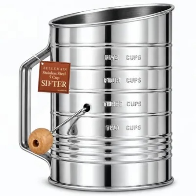 Stainless Steel Flour Sifter for Baking with Hand Crank - 5 Cup, Silver