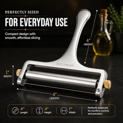 Stainless Steel Wire Cheese Slicer with 2 Extra Wires - Silver, photographed on a counter.