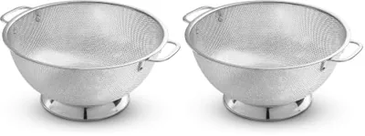 Colander for Kitchen - 5 Qt Stainless Steel Strainer with Handle, Silver