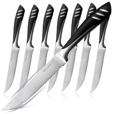 Steak Knife Set of 8, Serrated Stainless Steel, Dishwasher Safe, Black