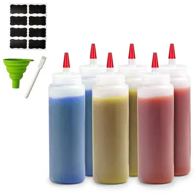 6-Pack Condiment Squeeze Bottles for Sauces - Includes Funnel