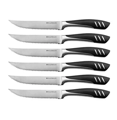 Steak Knife Set of 6, Serrated Stainless Steel, Dishwasher Safe, Black
