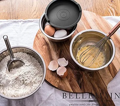 Stainless Steel Mixing Bowls with Airtight Lids Set - Set of 4, Silver, in use.