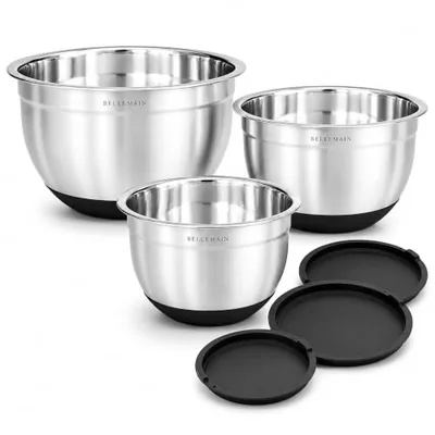 Stainless Steel Mixing Bowls with Airtight Lids Set - Set of 3, Silver