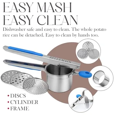 Stainless Steel Potato Ricer with 3 Discs, Blue